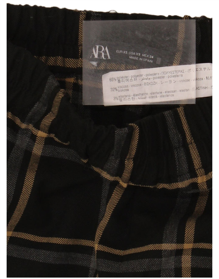 Damskie spodnie chino Zara XS W24 L34, poliester w czarną kratkę