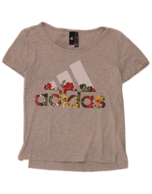 Adidas Womens Graphic T-Shirt Top UK 8/10 Small Grey Flecked Cotton