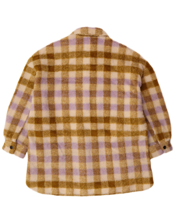 Damska, oversize'owa kurtka polarowa Zara UK 10, mała, beżowa, poliestrowa krata