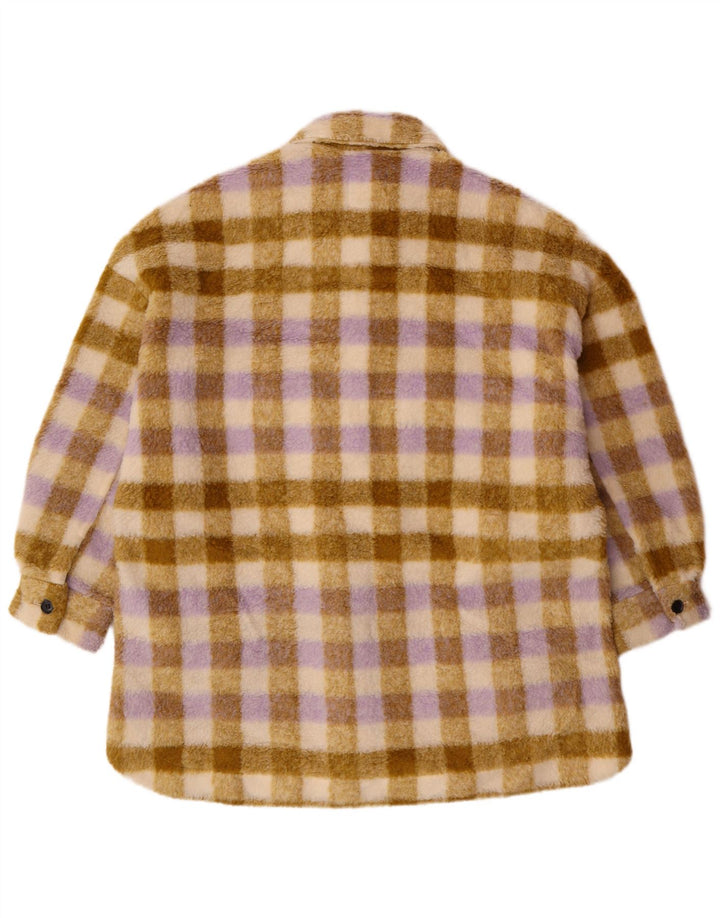 Damska, oversize'owa kurtka polarowa Zara UK 10, mała, beżowa, poliestrowa krata