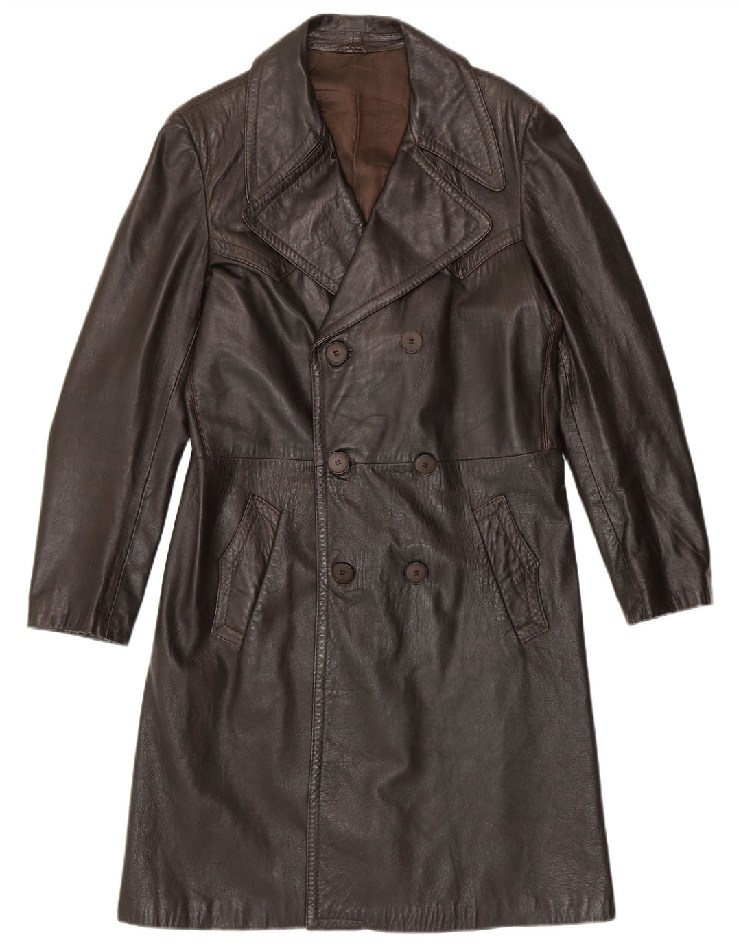 Męski płaszcz skórzany VINTAGE IT 50, duża, brązowa skóra