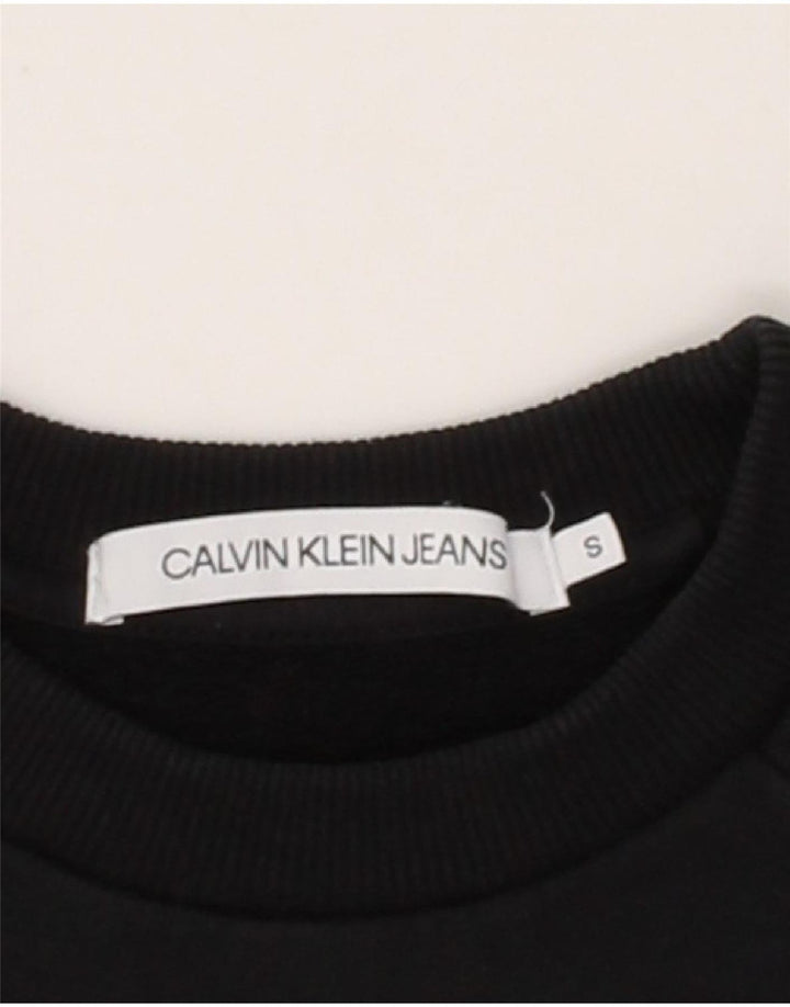 CALVIN KLEIN Womens Oversized Graphic Sweatshirt Jumper UK 10 Small Black Vintage Calvin Klein and Second-Hand Calvin Klein from Messina Hembry 
