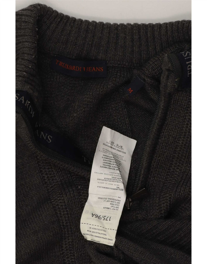 Męski sweter z zamkiem błyskawicznym Trussardi Jeans, średnioszary, wełniany