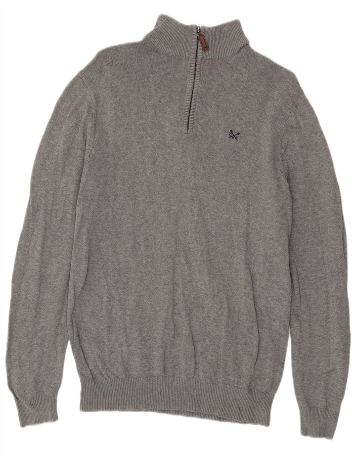 Crew Clothing Męski sweter z zamkiem błyskawicznym, mały, szary, bawełniany