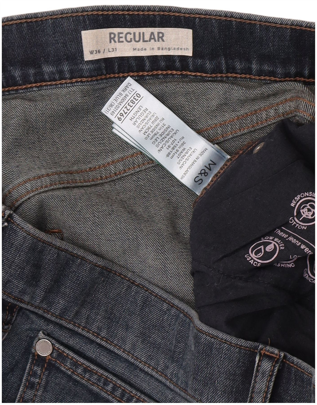 Marks & Spencer Męskie proste dżinsy o regularnym kroju W36 L31 Niebieska bawełna