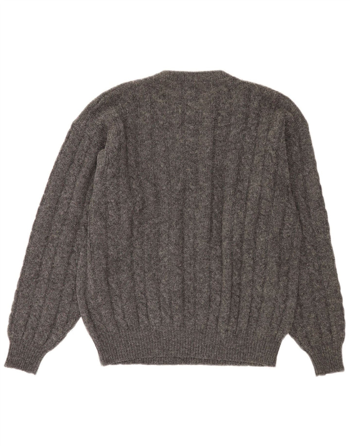 Męski sweter z okrągłym dekoltem w kształcie piłki XL, szara wełna