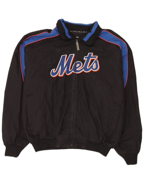 Majestic Mens Mets Graphic Dresowa kurtka górna XL Czarny nylon z blokami kolorów