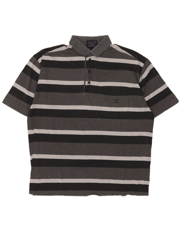 PAUL & SHARK Mens Yachting Polo Shirt Large Grey Striped Cotton
