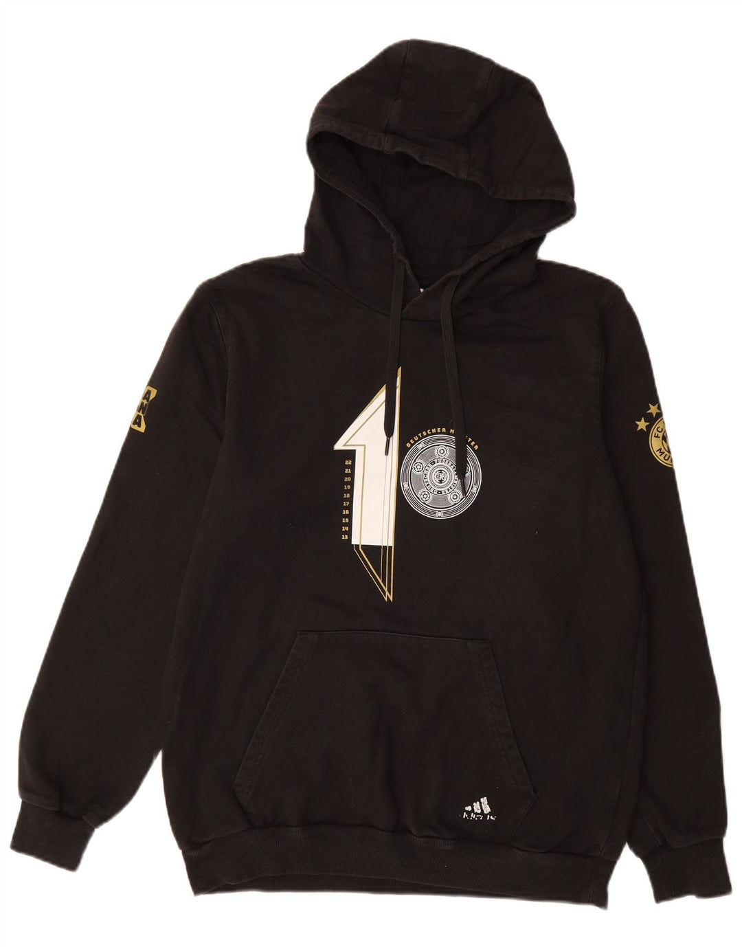 Męski sweter z kapturem i grafiką FC Bayern Monachium ADIDAS, duży, czarny, bawełniany