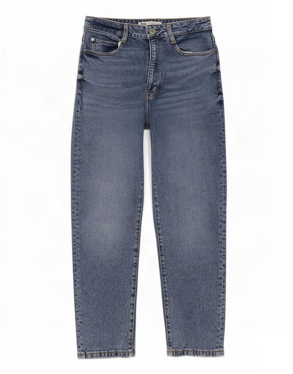 Zara Womens High Waist Tapered Jeans EU 38 Small W28 L27 Blue Cotton