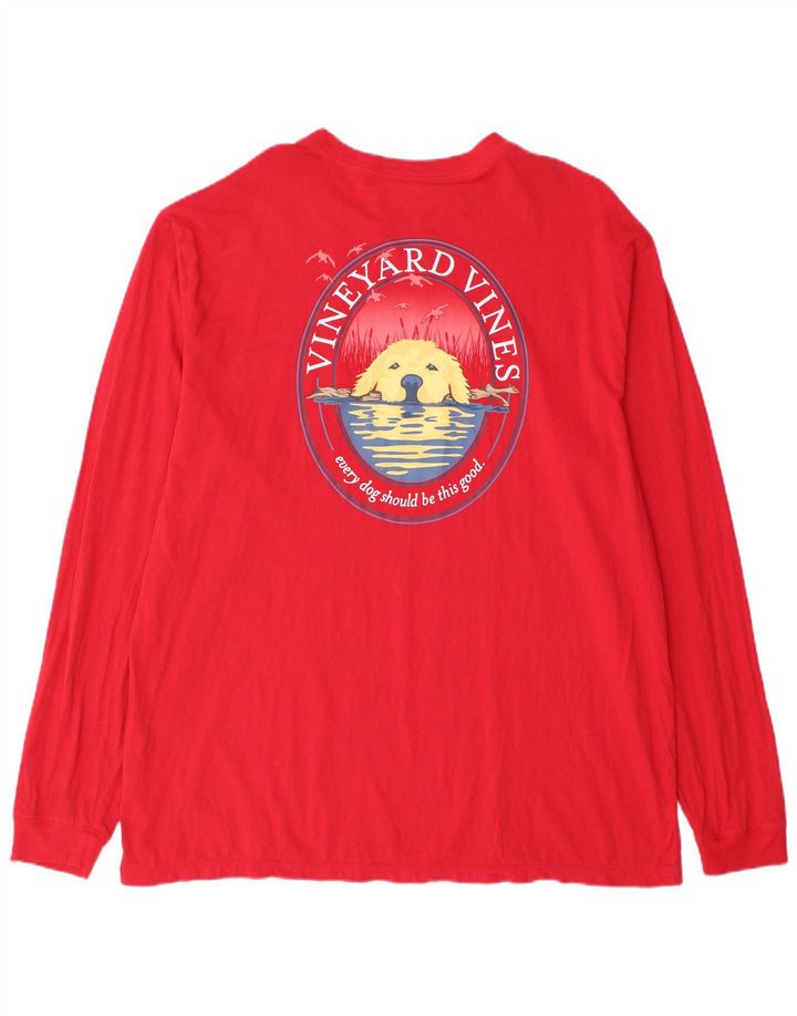 Męski graficzny top VINEYARD VINES z długim rękawem XL, czerwony, bawełniany