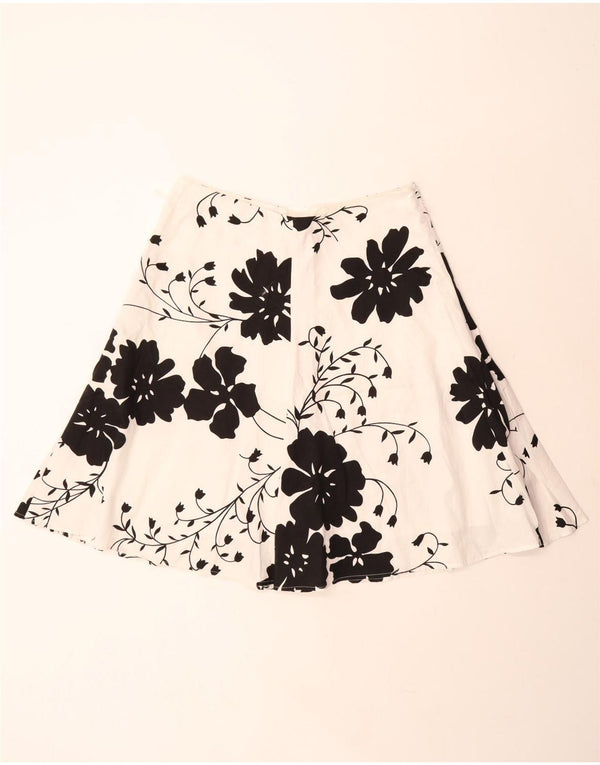 Damska spódnica w kształcie litery A Monsoon UK 14 duża W34 Biała bawełniana w kwiaty