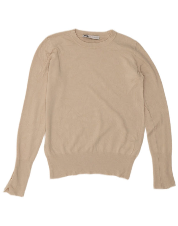 Sweter damski Zara z dekoltem w łódkę UK 10 Small Beżowa wiskoza
