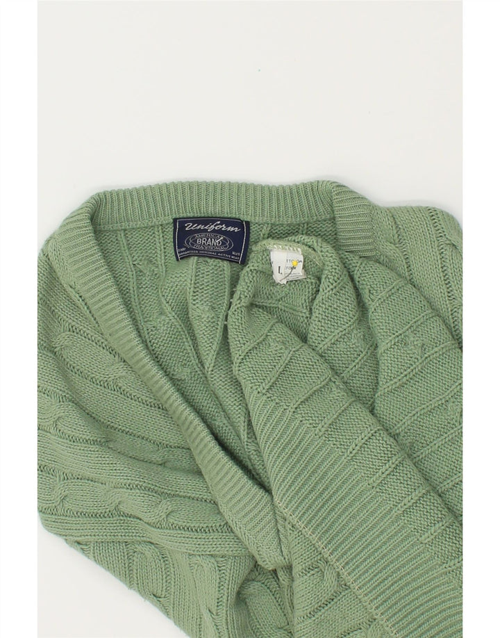 UNIFORM Męski sweter z dekoltem w kształcie litery V, duży, zielony akryl