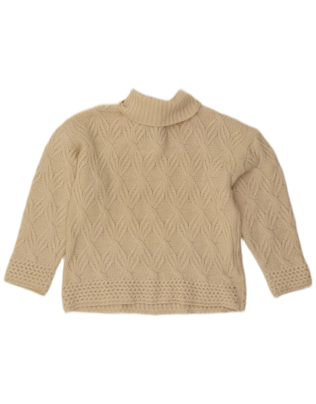 Vintage damski sweter z okrągłym dekoltem UK 14, średni, biała wełna