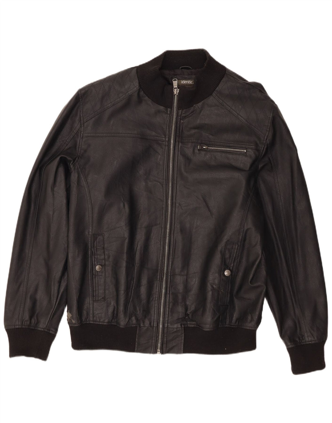 Identyczna męska kurtka bomber ze sztucznej skóry w stylu motocyklowym UK 42 XL, czarny poliester