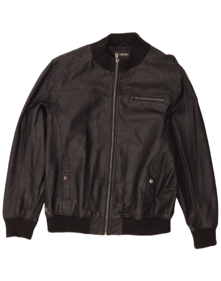 Identyczna męska kurtka bomber ze sztucznej skóry w stylu motocyklowym UK 42 XL, czarny poliester