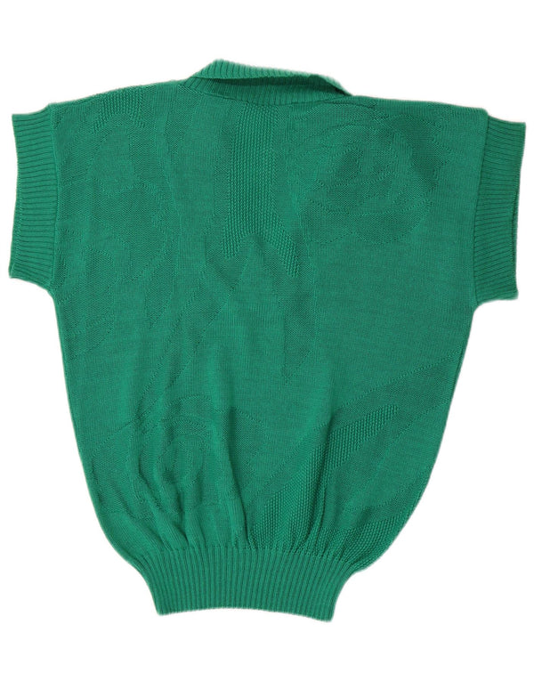 Sweter damski w stylu vintage z krótkim rękawem i szalowym dekoltem UK 10 Small Green