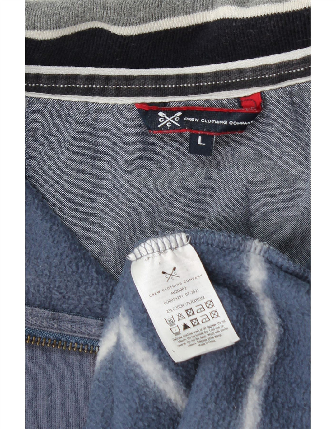 Crew Clothing Męska bluza z zamkiem błyskawicznym, duża, bawełniana w niebieskie paski