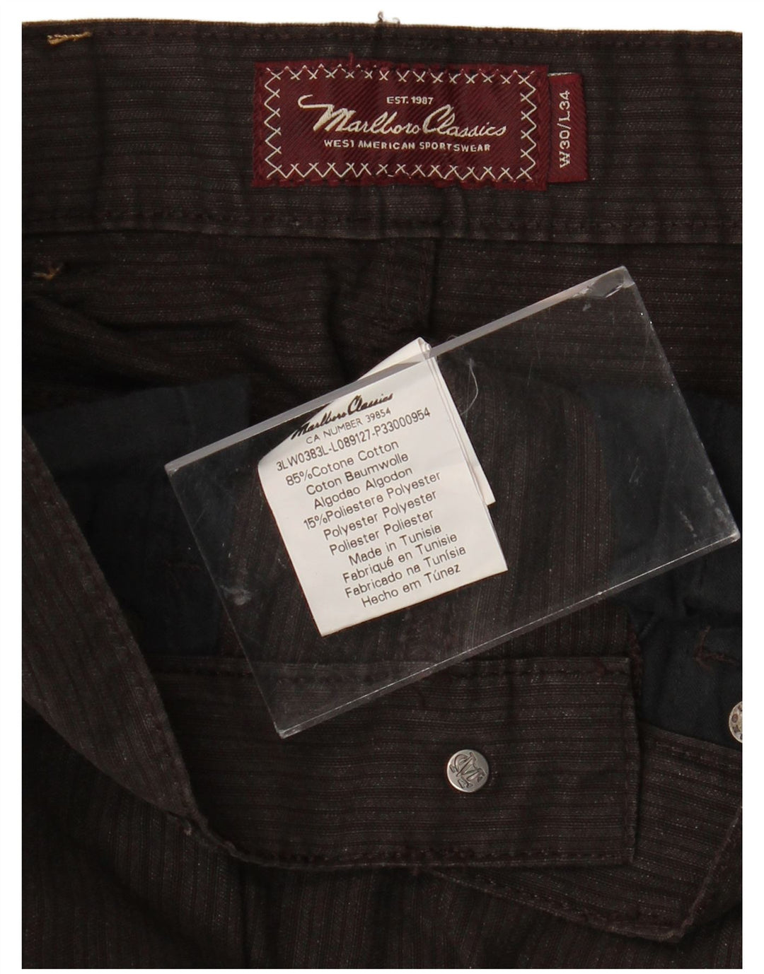 MARLBORO CLASSICS Męskie proste spodnie codzienne W30 L34 Brązowa bawełna