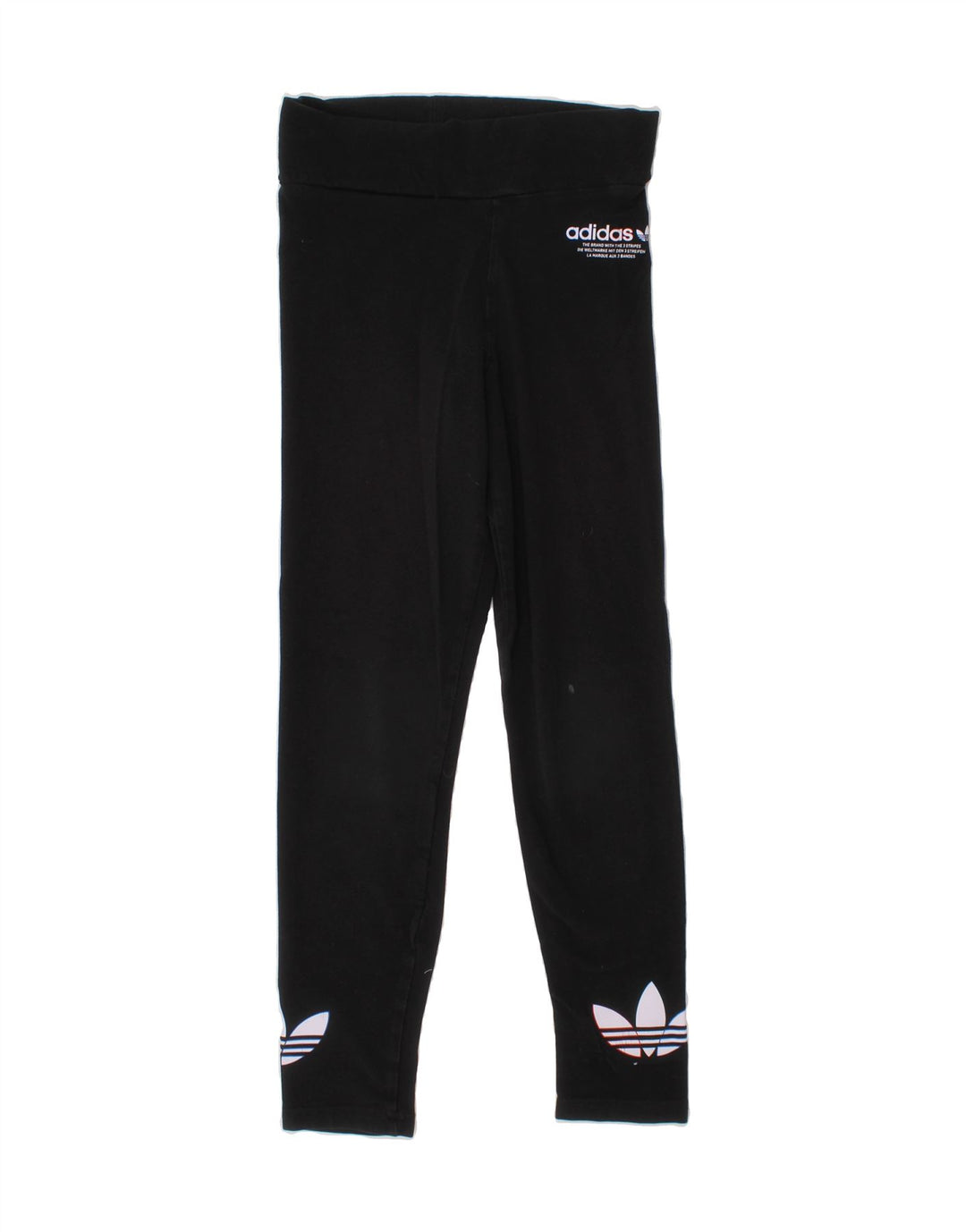 ADIDAS Girls Graphic Leggings 9-10 Years Black Vintage Adidas and Second-Hand Adidas from Messina Hembry 