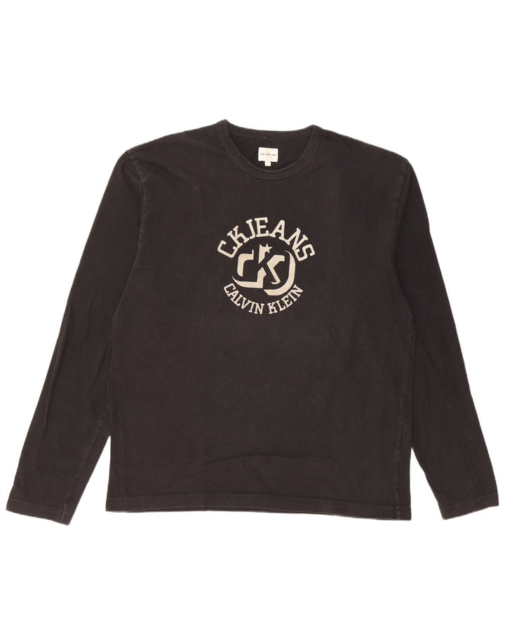 Męskie jeansy Calvin Klein z grafiką, długimi rękawami, duże, czarne, bawełniane