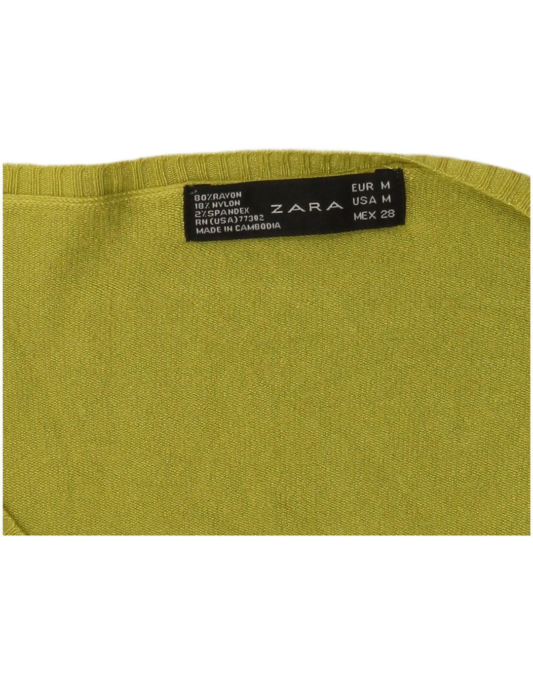 Damski sweter Zara z dekoltem w kształcie litery V, UK 12, średni zielony sztuczny jedwab