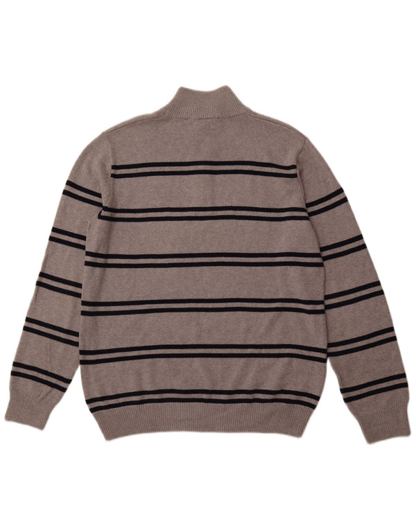 CREW CLOTHING Męski sweter zapinany na zamek, 2XL, szary, bawełniany w paski