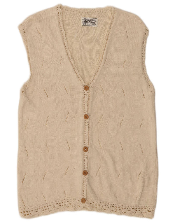 ARTESANIA Damski sweter kardigan bez rękawów UK 12 Średni złamanej bieli, bawełniany