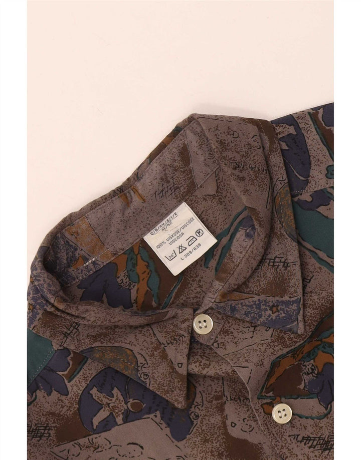 Koszula męska w stylu vintage w abstrakcyjny wzór, rozmiar 41/42, duża, szara wiskoza