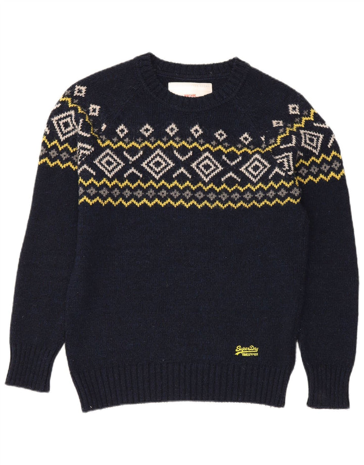 Męski sweter z okrągłym dekoltem Superdry, średni granatowy, akryl Fair Isle