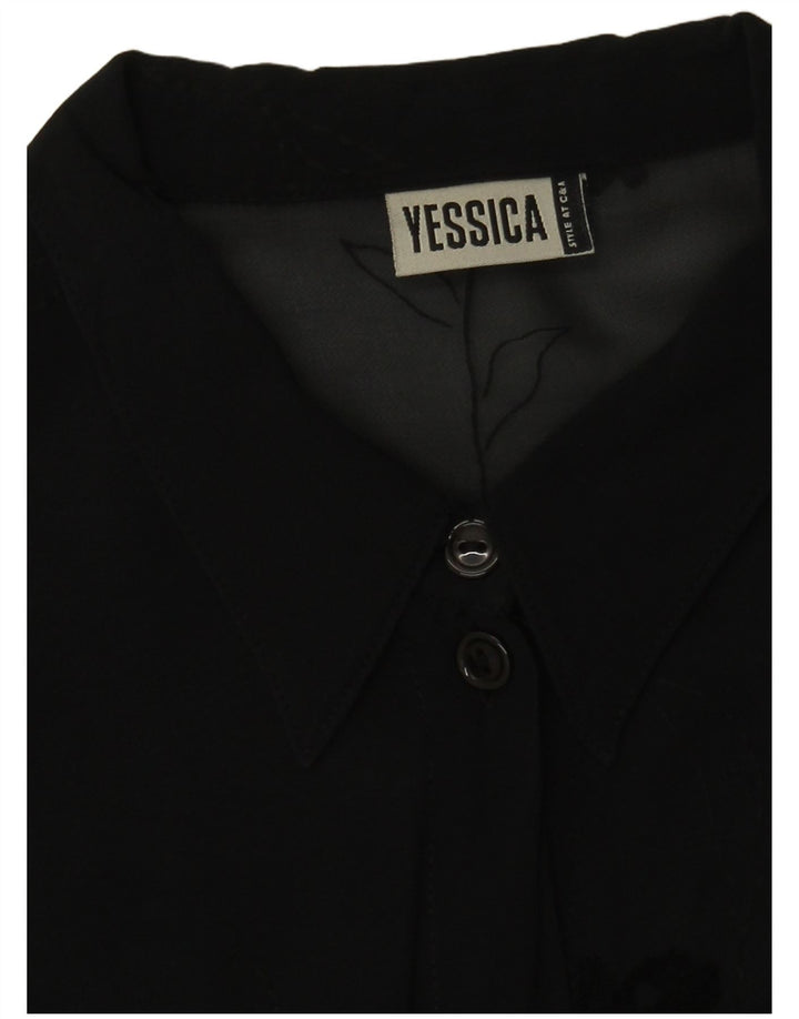 Damska prześwitująca bluzka koszulowa Yessica UK 16, duża, czarna w kwiaty