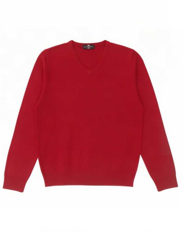 Męski sweter Marks & Spencer Blue Harbor z dekoltem w kształcie litery V, średni burgund
