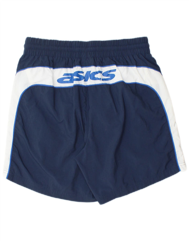 Męskie spodenki sportowe Asics z grafiką, duże, granatowe, z blokami kolorów, poliamidowe