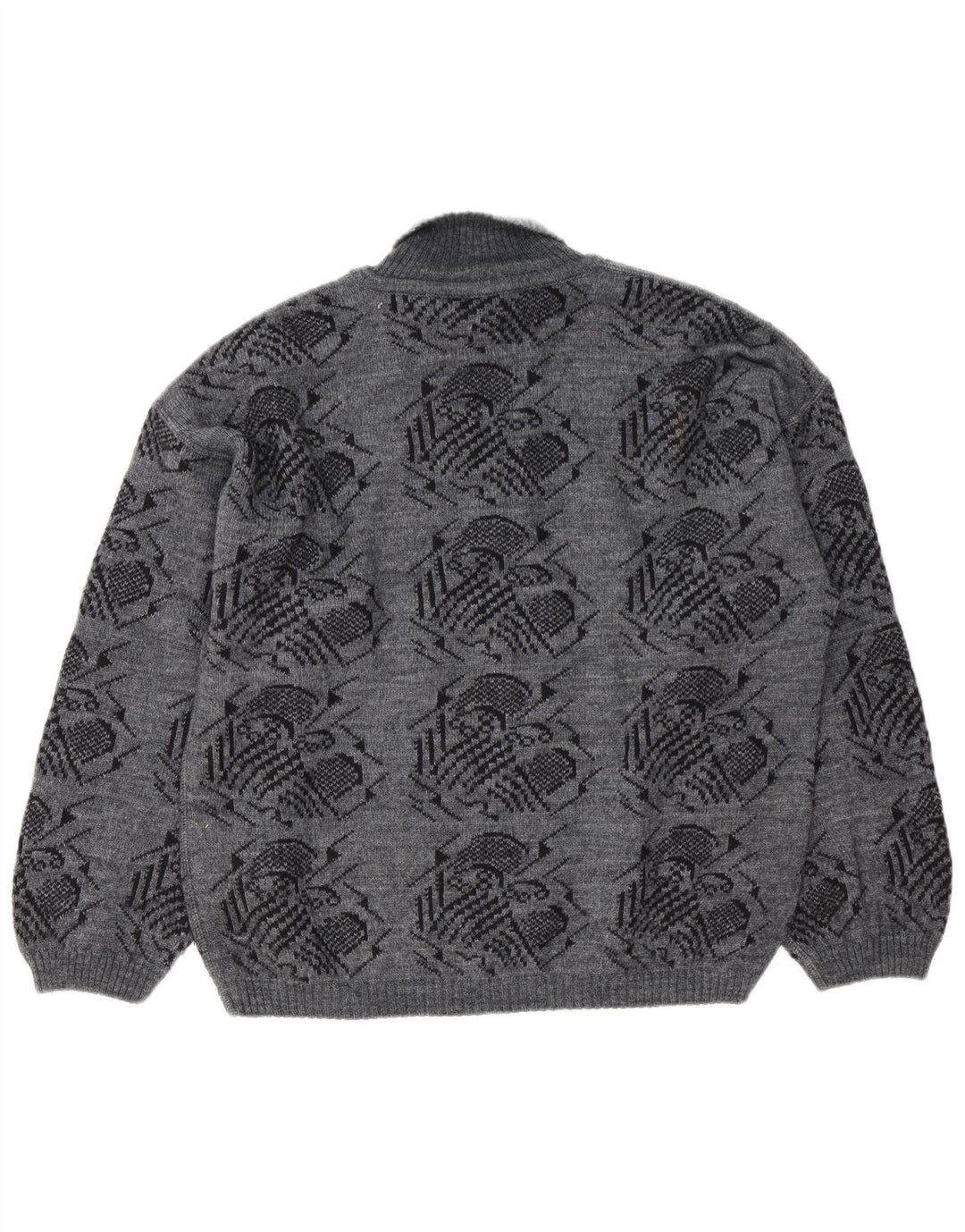 Vintage męski sweter z wywijanym dekoltem w abstrakcyjny wzór, duży szary