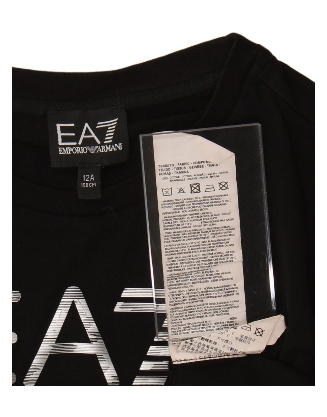 Chłopięcy T-shirt z grafiką EMPORIO ARMANI, 11-12 lat, czarna bawełna