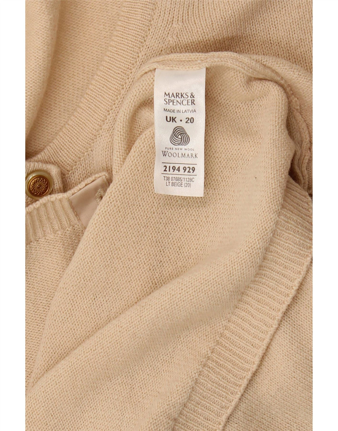 Sweter damski Marks & Spencer UK 20 2XL beżowy z owczej wełny