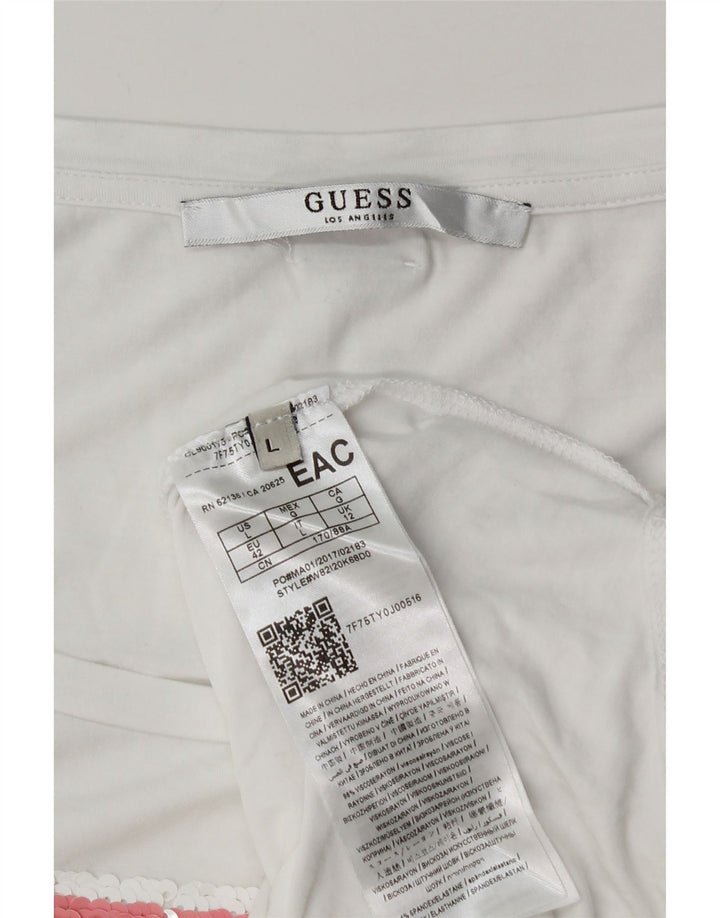 Damska koszulka graficzna Guess Top UK 12 Średnia biała wiskoza