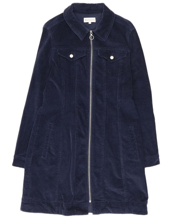 Damski sztruksowy płaszcz Warehouse UK 14, duży, granatowy, bawełniany