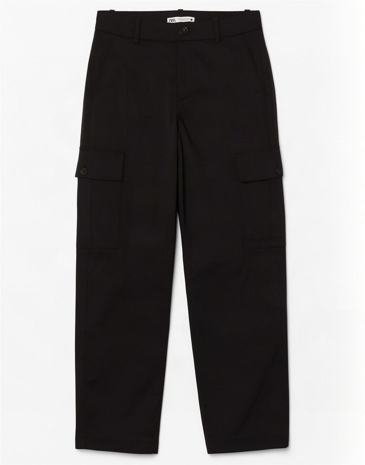 Spodnie damskie Zara Straight Cargo, średnie W28 L32, czarne