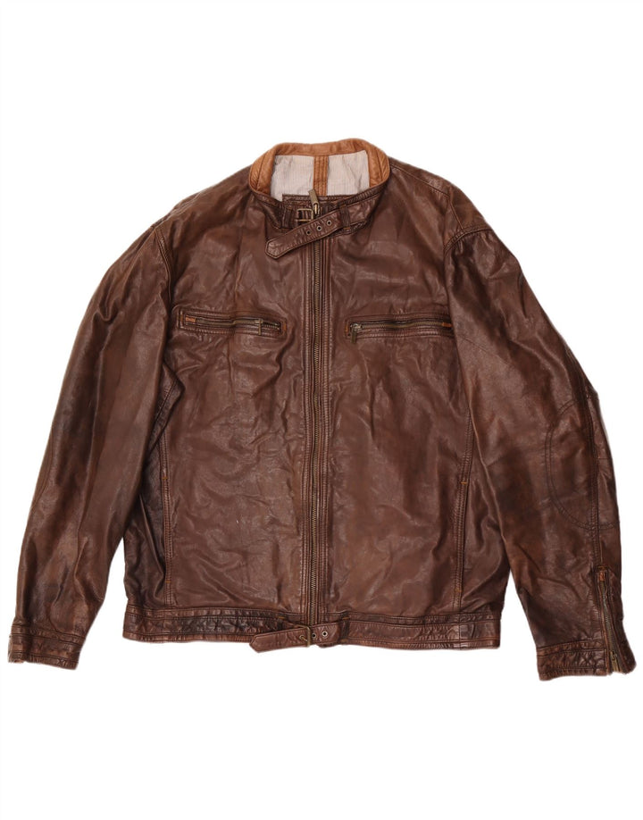 Męska skórzana kurtka motocyklowa Massimo Dutti UK 42 XL, brązowa skóra