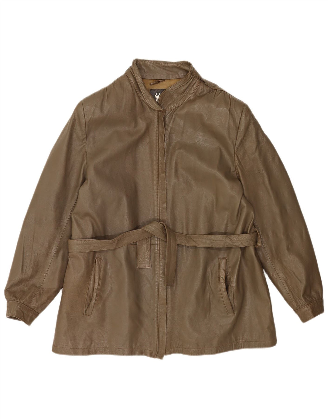 Damska kurtka skórzana w stylu vintage IT 46, duża skóra khaki
