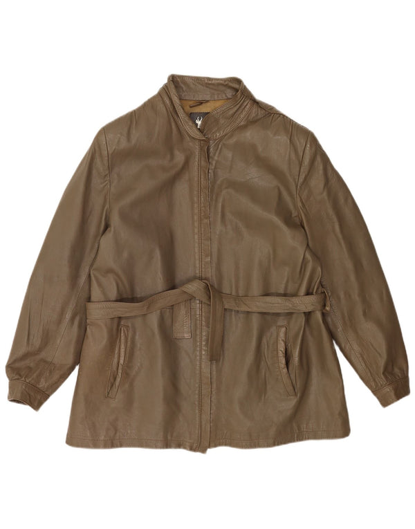 Damska kurtka skórzana w stylu vintage IT 46, duża skóra khaki