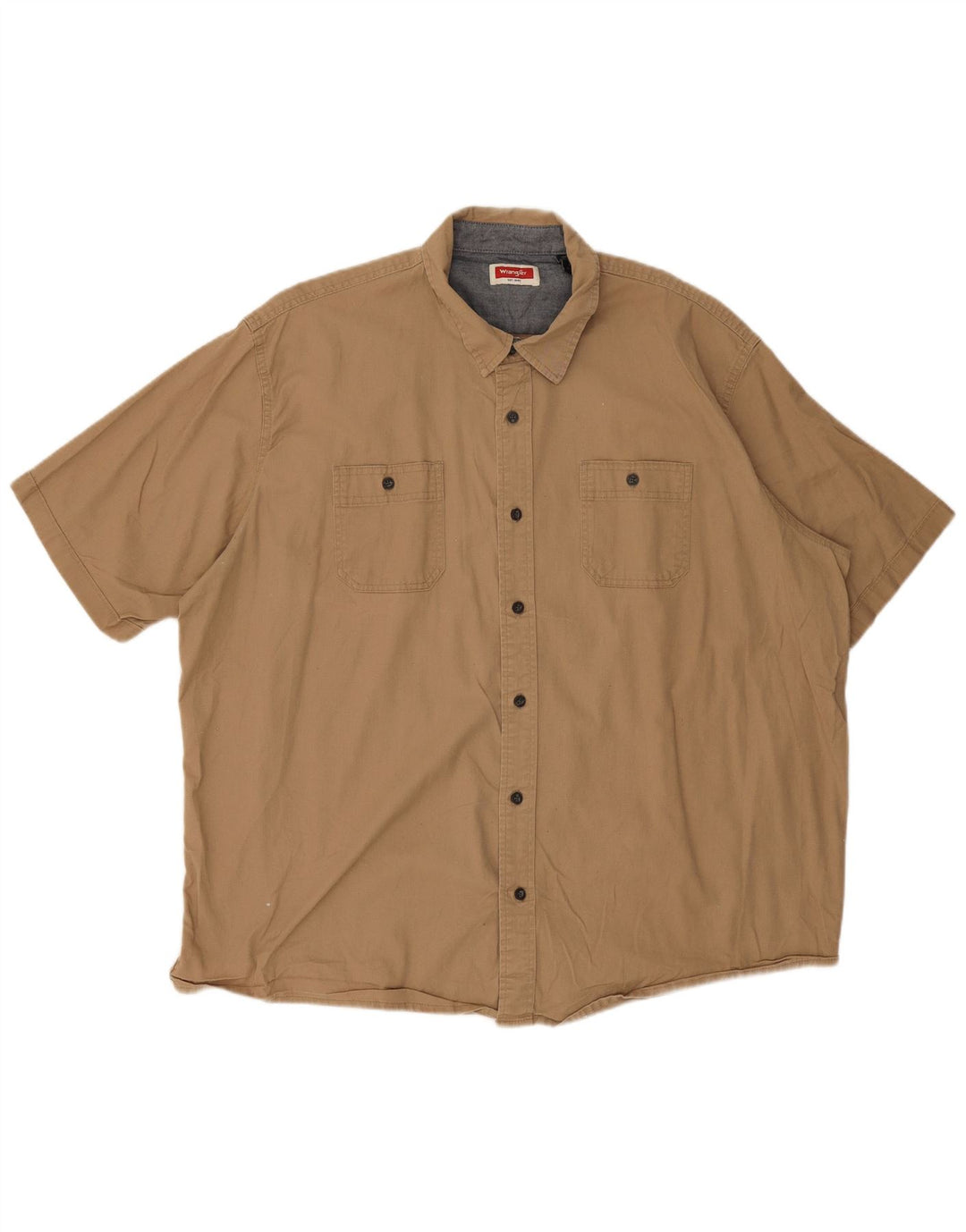 Koszula męska z krótkim rękawem Wrangler 2XL, beżowa, bawełniana