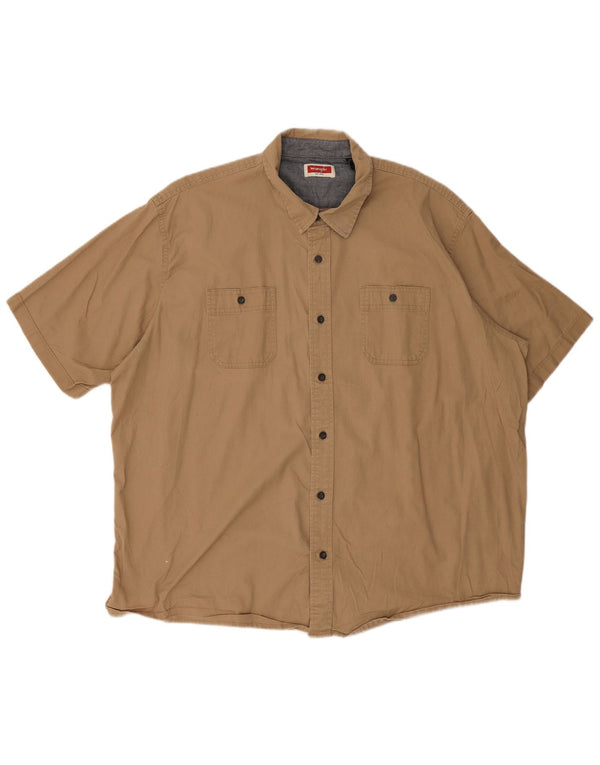 Koszula męska z krótkim rękawem Wrangler 2XL, beżowa, bawełniana