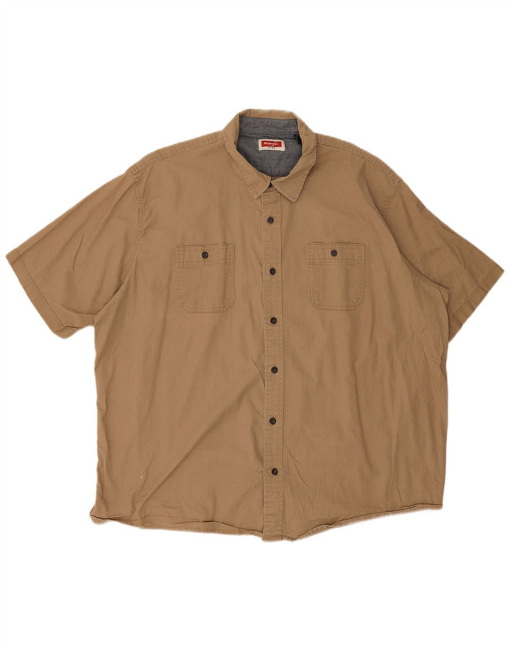 Koszula męska z krótkim rękawem Wrangler 2XL, beżowa, bawełniana