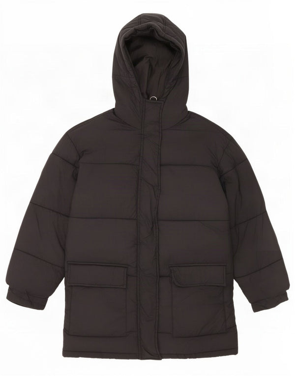 Topshop Damski płaszcz z kapturem, oversize, wyściełany UK 6 XS, czarny nylon