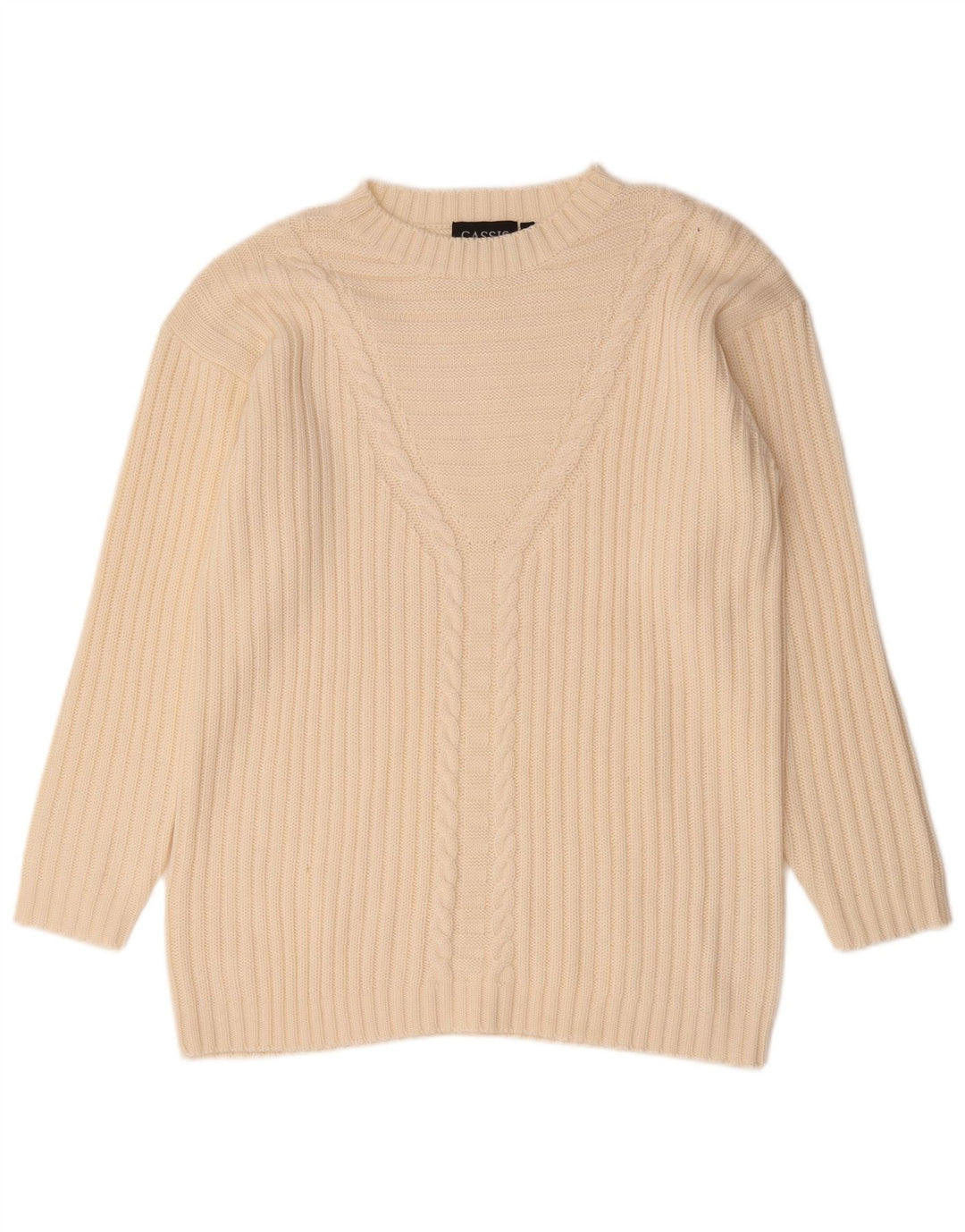 Vintage damski sweter oversize z dekoltem w łódkę EU 42, duży beż