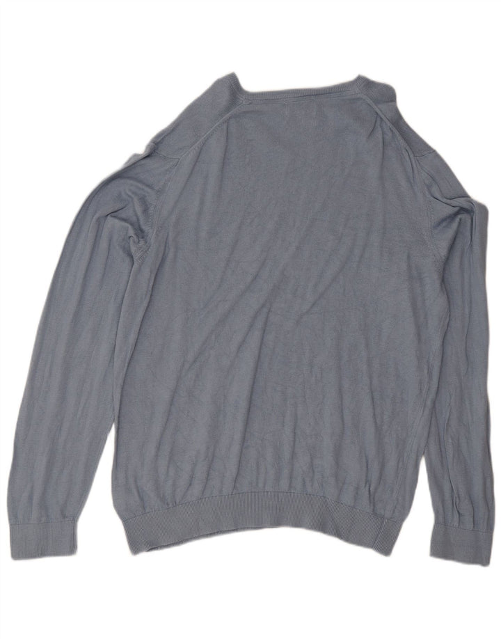 Marks & Spencer Męski sweter o regularnym kroju z dekoltem w kształcie litery V, 2XL, niebieski, bawełniany