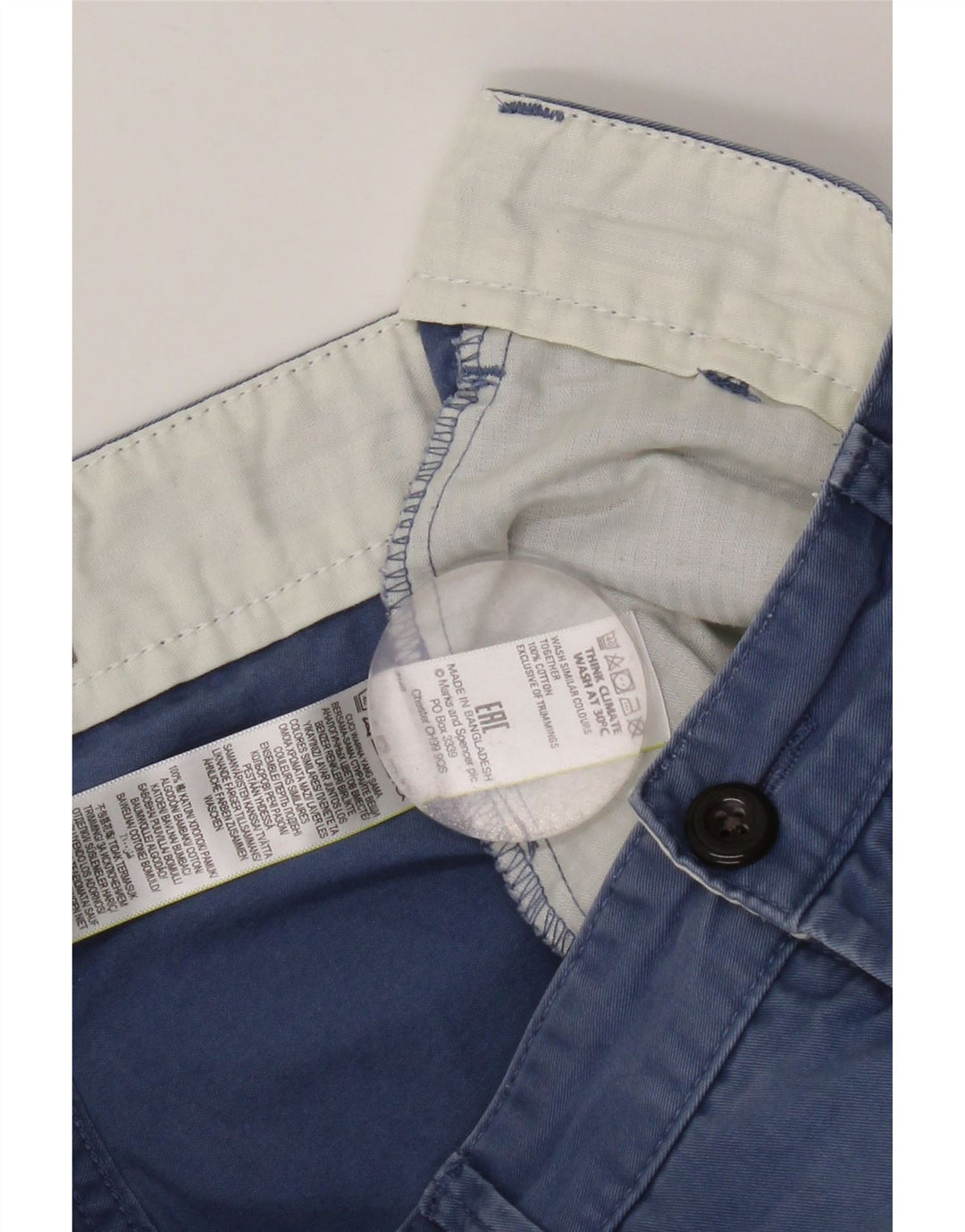 Marks & Spencer Męskie spodenki Chino W30 Średni granatowy, bawełniany